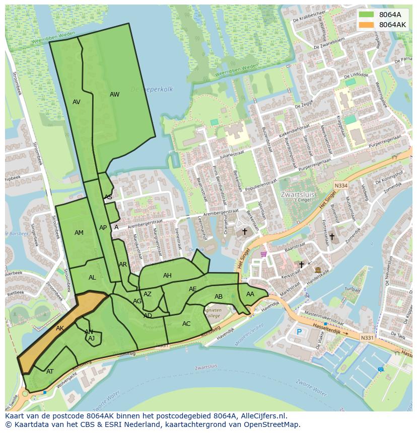 Afbeelding van het postcodegebied 8064 AK op de kaart.