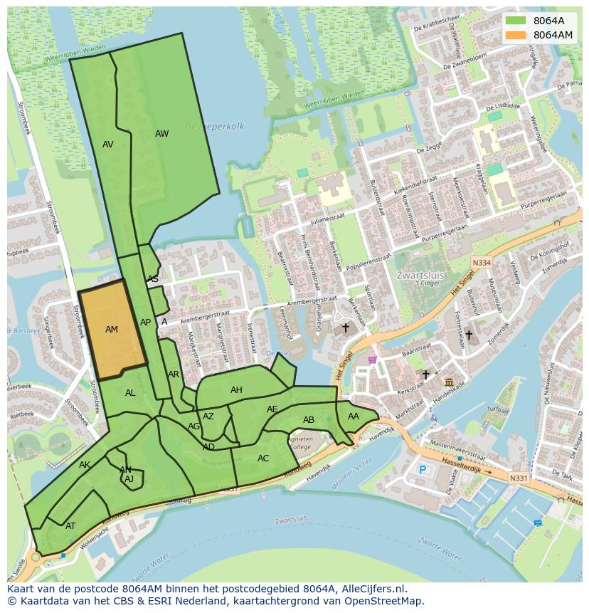 Afbeelding van het postcodegebied 8064 AM op de kaart.