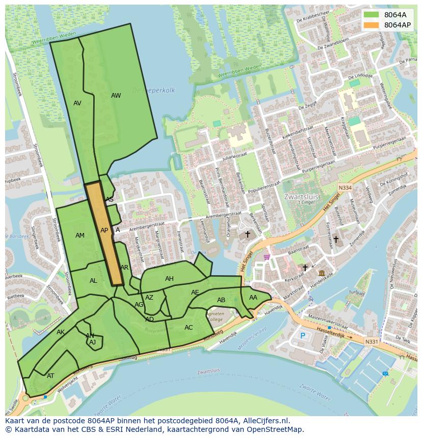 Afbeelding van het postcodegebied 8064 AP op de kaart.