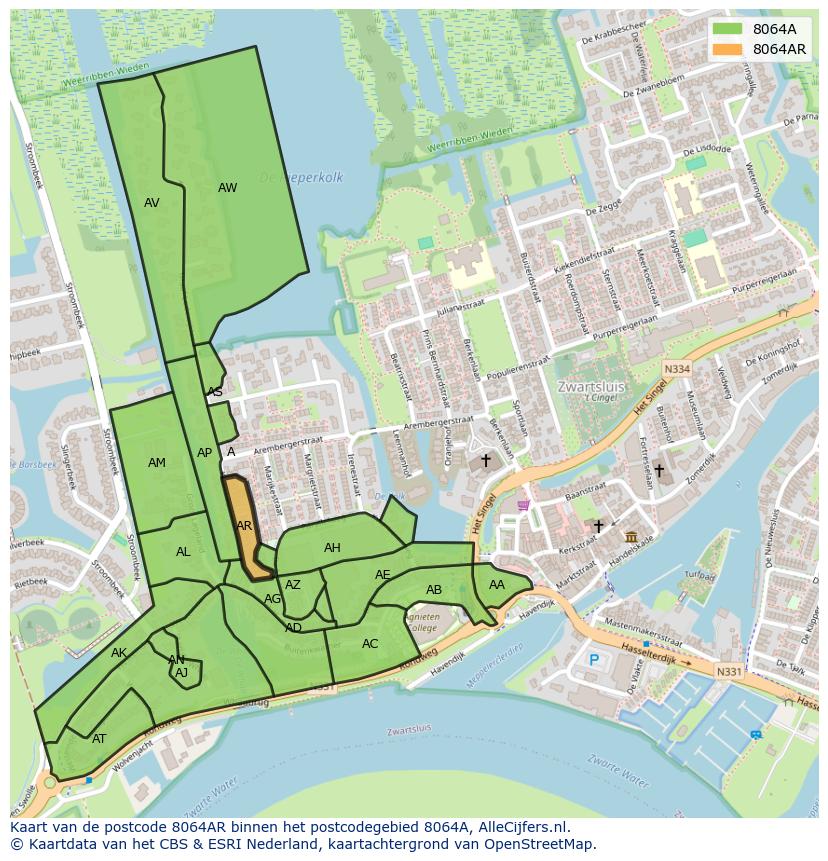 Afbeelding van het postcodegebied 8064 AR op de kaart.