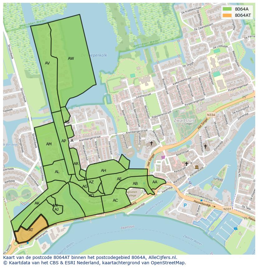 Afbeelding van het postcodegebied 8064 AT op de kaart.