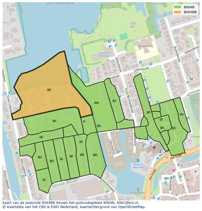 Afbeelding van het postcodegebied 8064 BB op de kaart.
