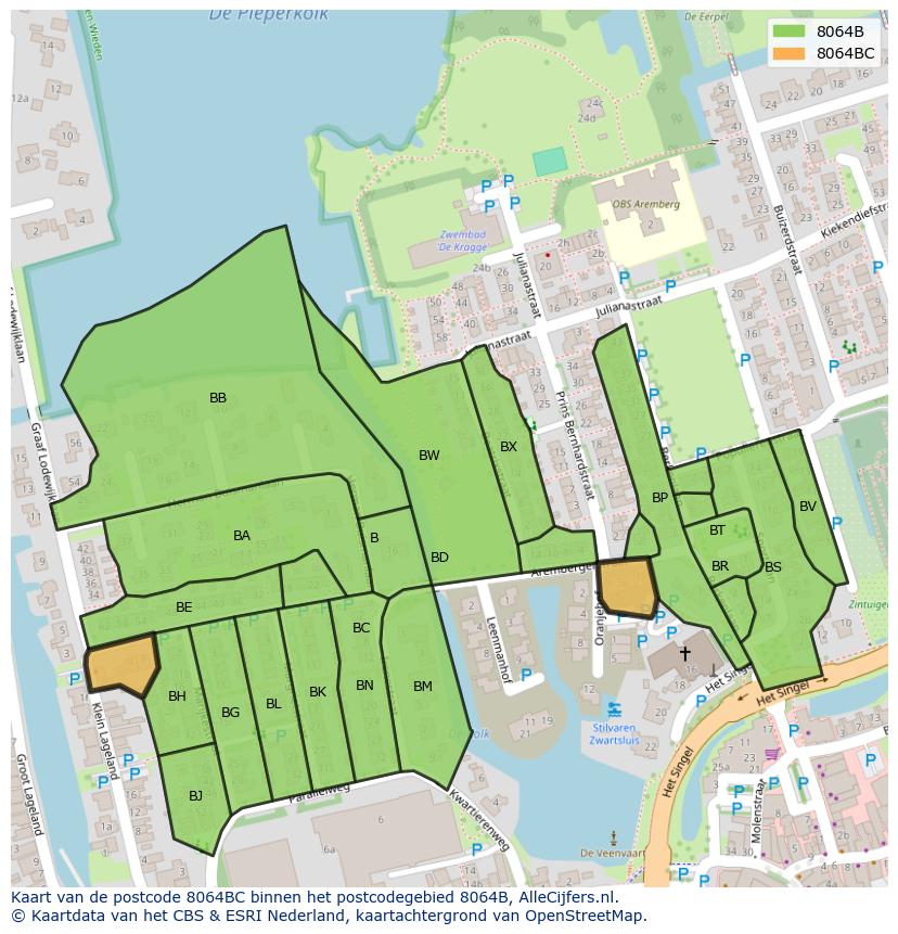 Afbeelding van het postcodegebied 8064 BC op de kaart.