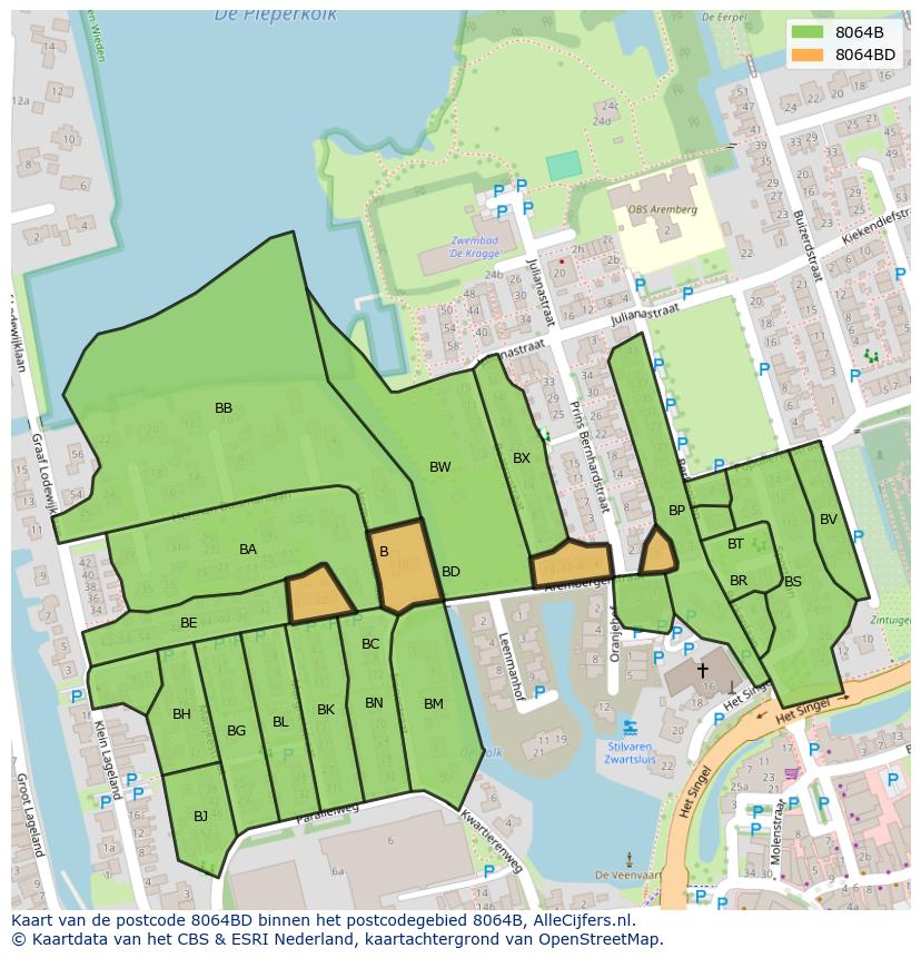 Afbeelding van het postcodegebied 8064 BD op de kaart.