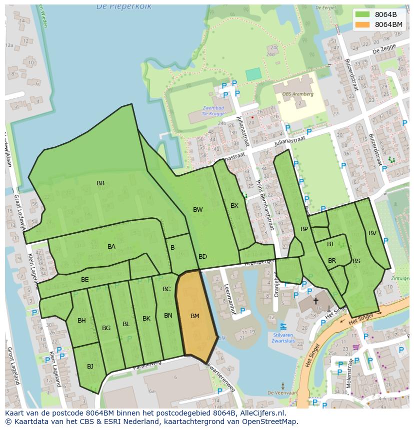 Afbeelding van het postcodegebied 8064 BM op de kaart.