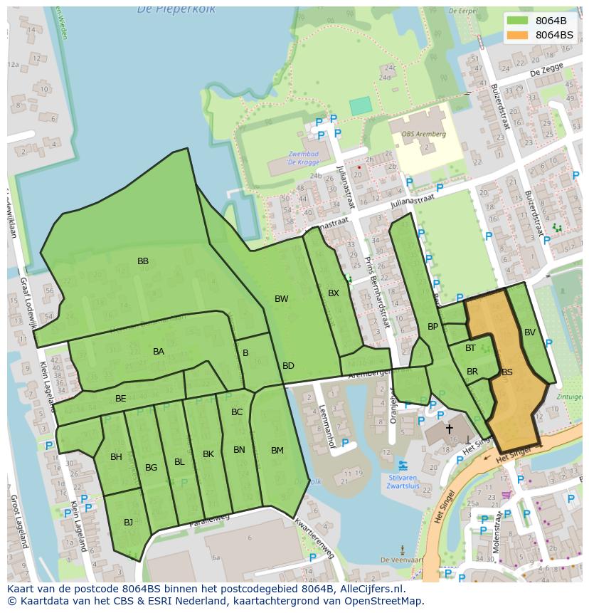Afbeelding van het postcodegebied 8064 BS op de kaart.