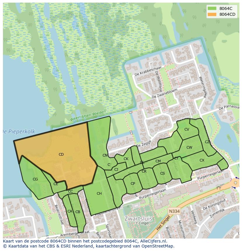 Afbeelding van het postcodegebied 8064 CD op de kaart.
