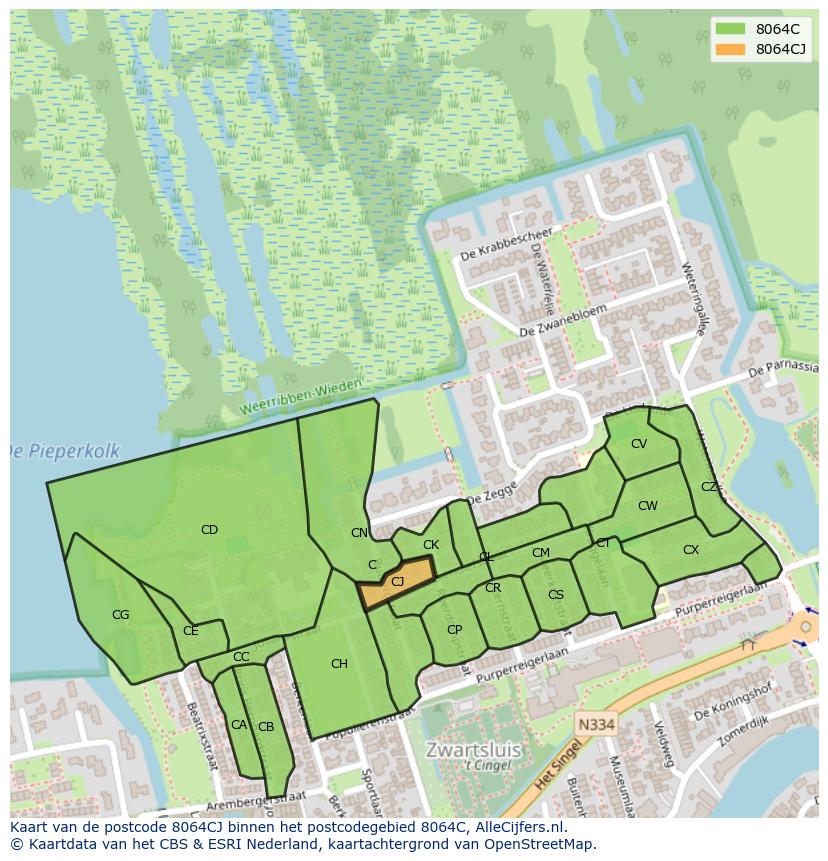 Afbeelding van het postcodegebied 8064 CJ op de kaart.
