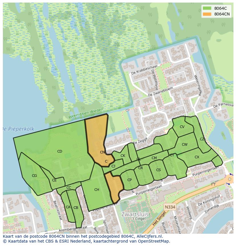 Afbeelding van het postcodegebied 8064 CN op de kaart.