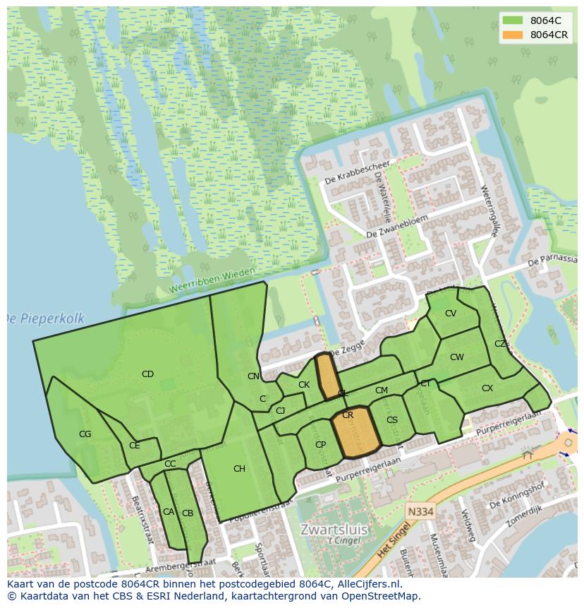 Afbeelding van het postcodegebied 8064 CR op de kaart.