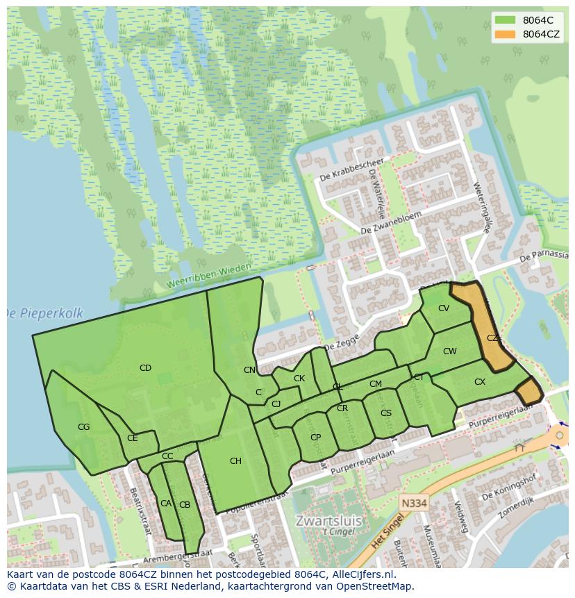 Afbeelding van het postcodegebied 8064 CZ op de kaart.