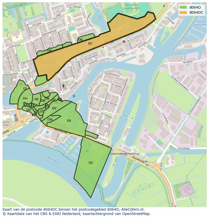 Afbeelding van het postcodegebied 8064 DC op de kaart.