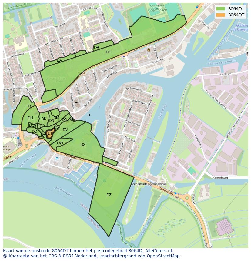Afbeelding van het postcodegebied 8064 DT op de kaart.