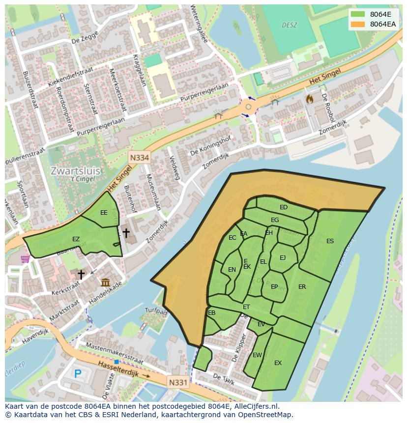 Afbeelding van het postcodegebied 8064 EA op de kaart.