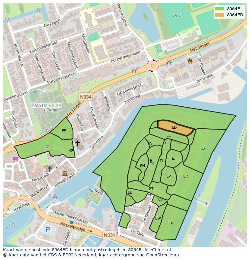 Afbeelding van het postcodegebied 8064 ED op de kaart.