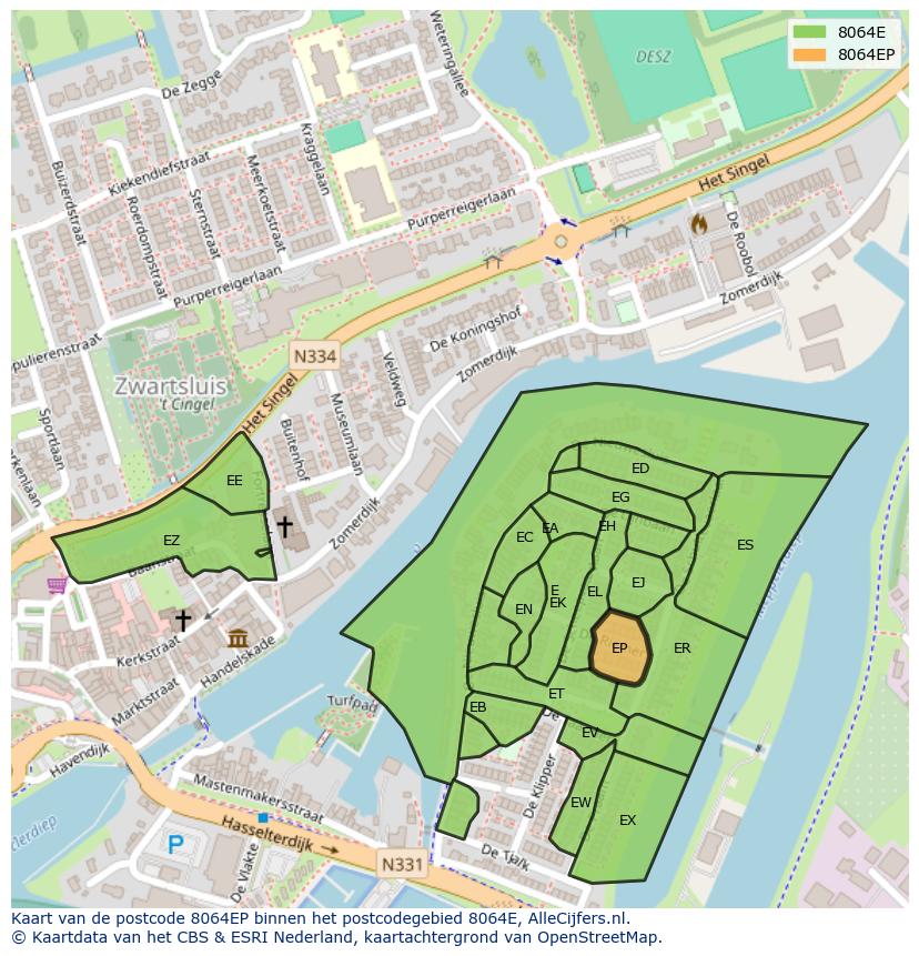 Afbeelding van het postcodegebied 8064 EP op de kaart.