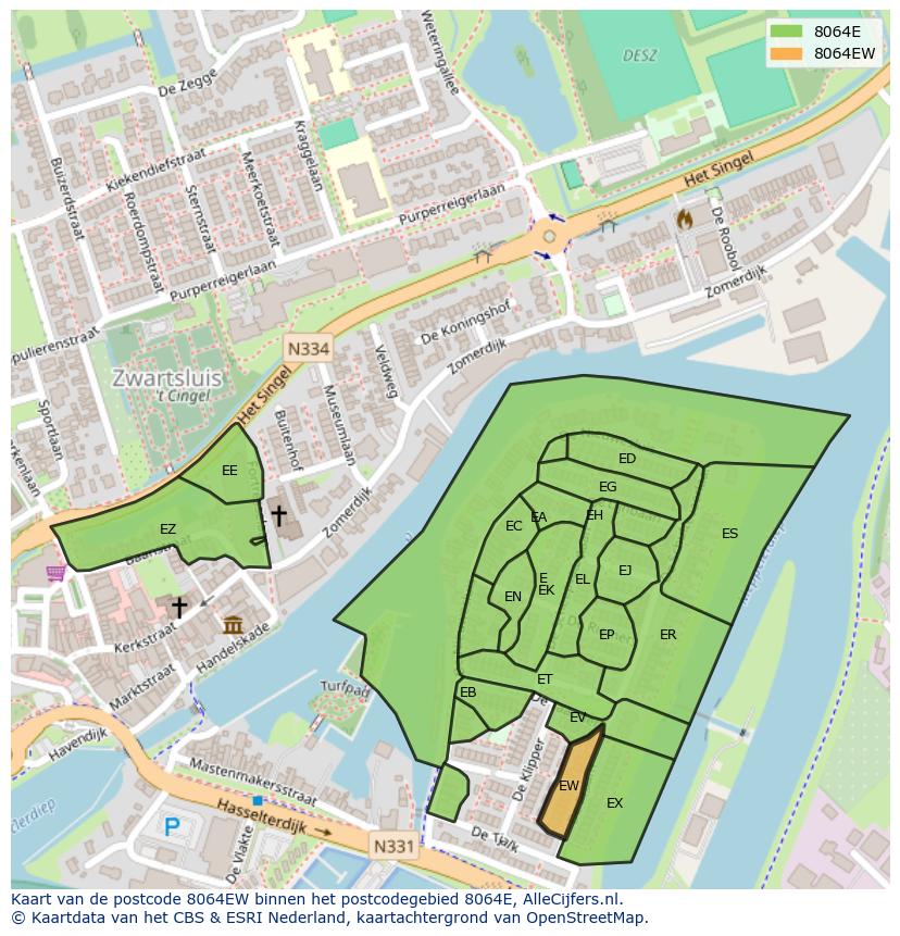 Afbeelding van het postcodegebied 8064 EW op de kaart.