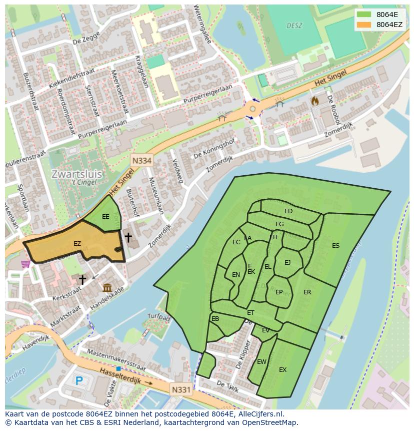 Afbeelding van het postcodegebied 8064 EZ op de kaart.