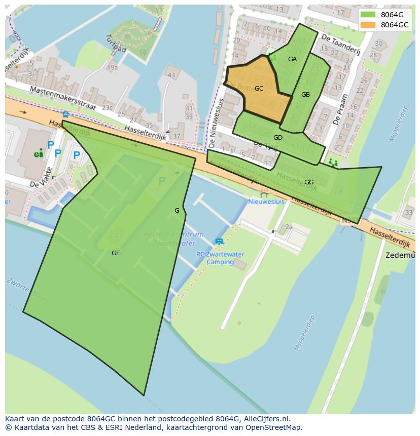 Afbeelding van het postcodegebied 8064 GC op de kaart.