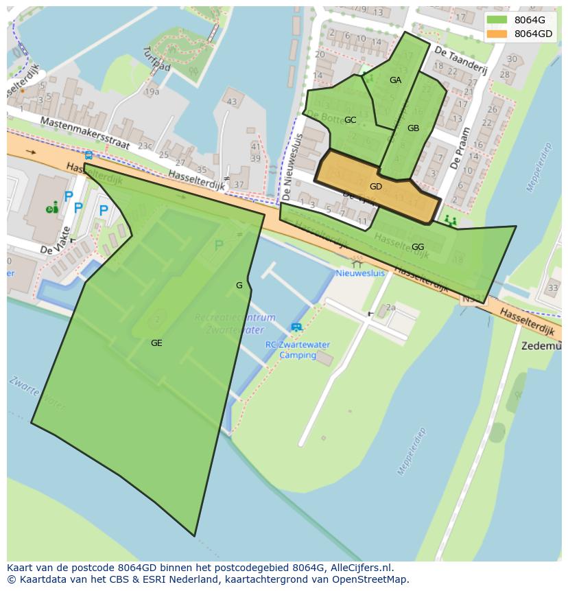 Afbeelding van het postcodegebied 8064 GD op de kaart.