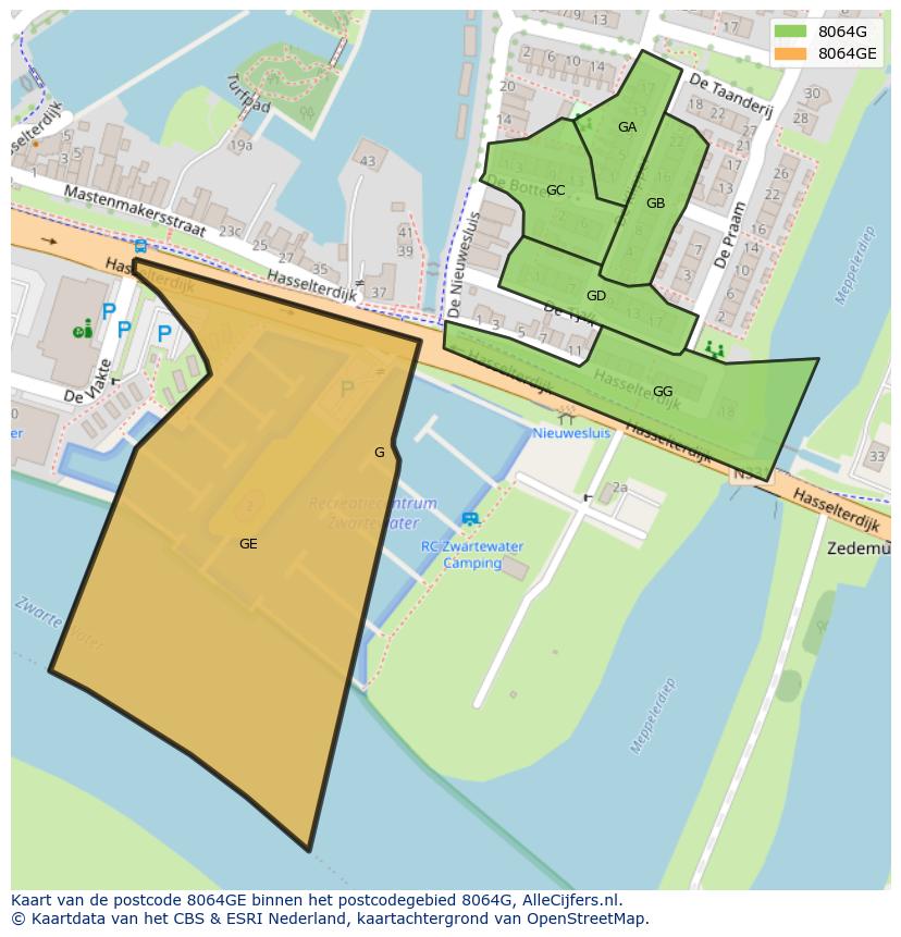 Afbeelding van het postcodegebied 8064 GE op de kaart.