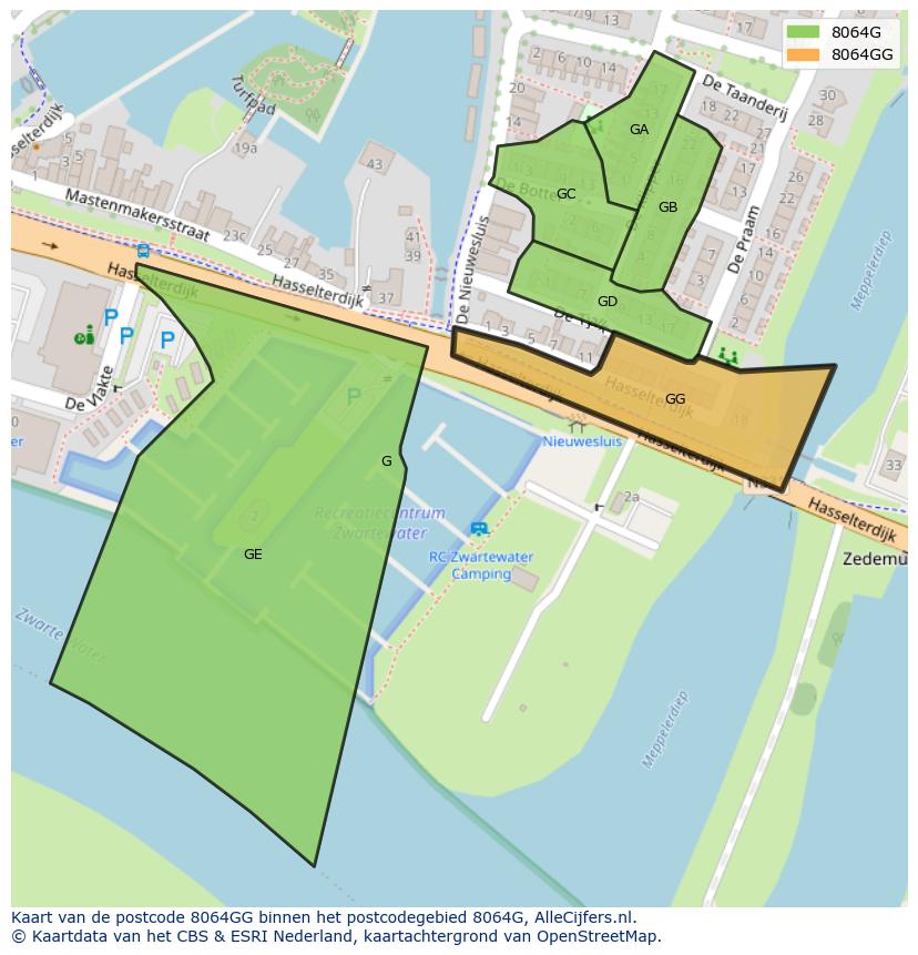Afbeelding van het postcodegebied 8064 GG op de kaart.