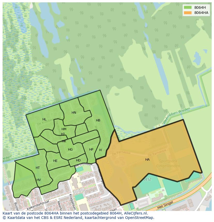 Afbeelding van het postcodegebied 8064 HA op de kaart.