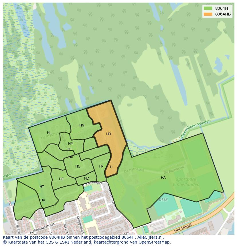 Afbeelding van het postcodegebied 8064 HB op de kaart.