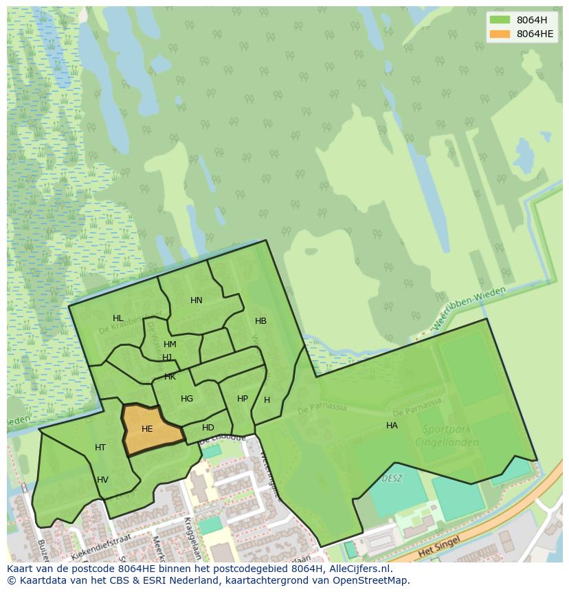 Afbeelding van het postcodegebied 8064 HE op de kaart.