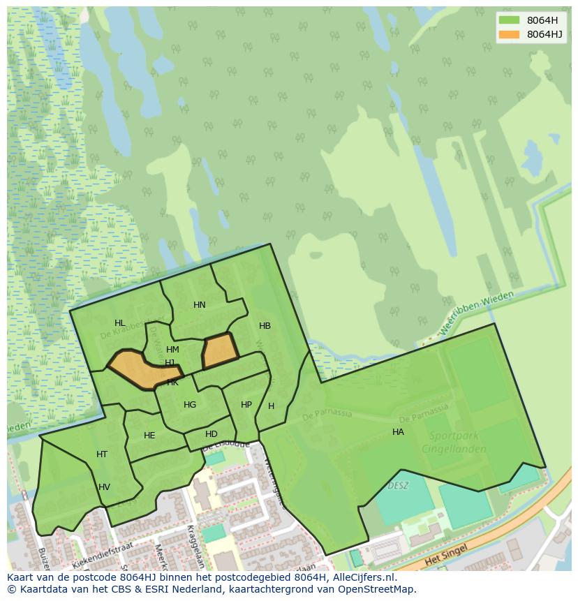 Afbeelding van het postcodegebied 8064 HJ op de kaart.