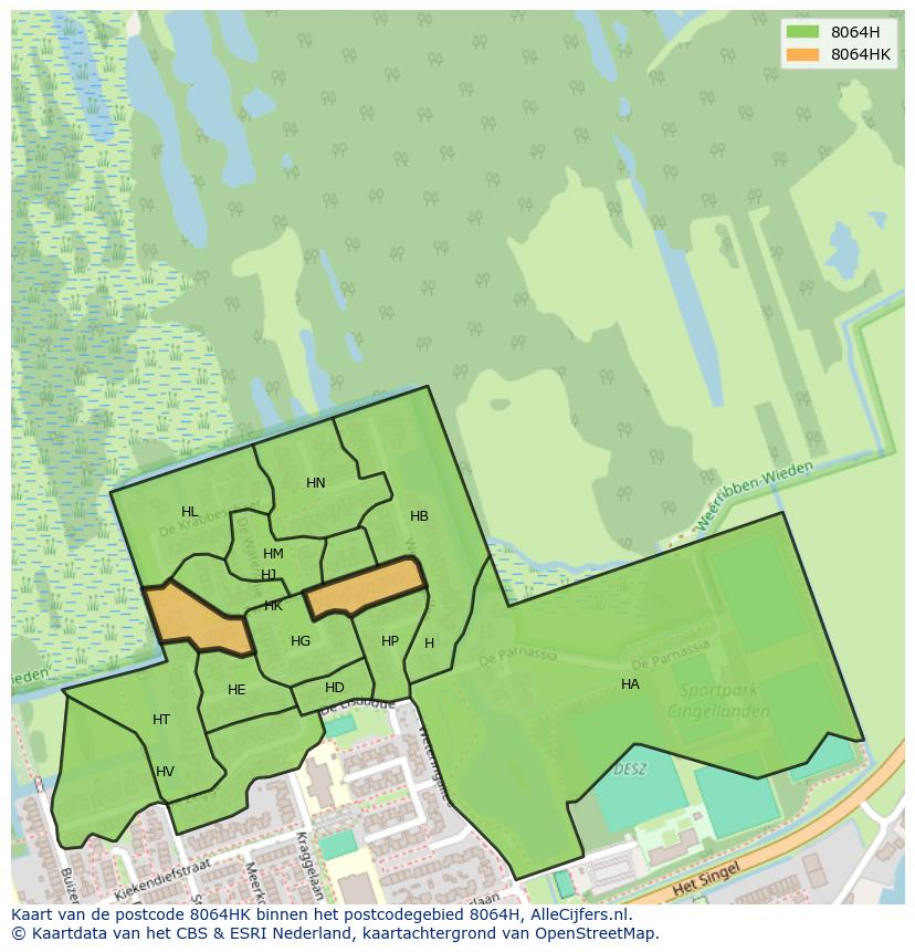 Afbeelding van het postcodegebied 8064 HK op de kaart.