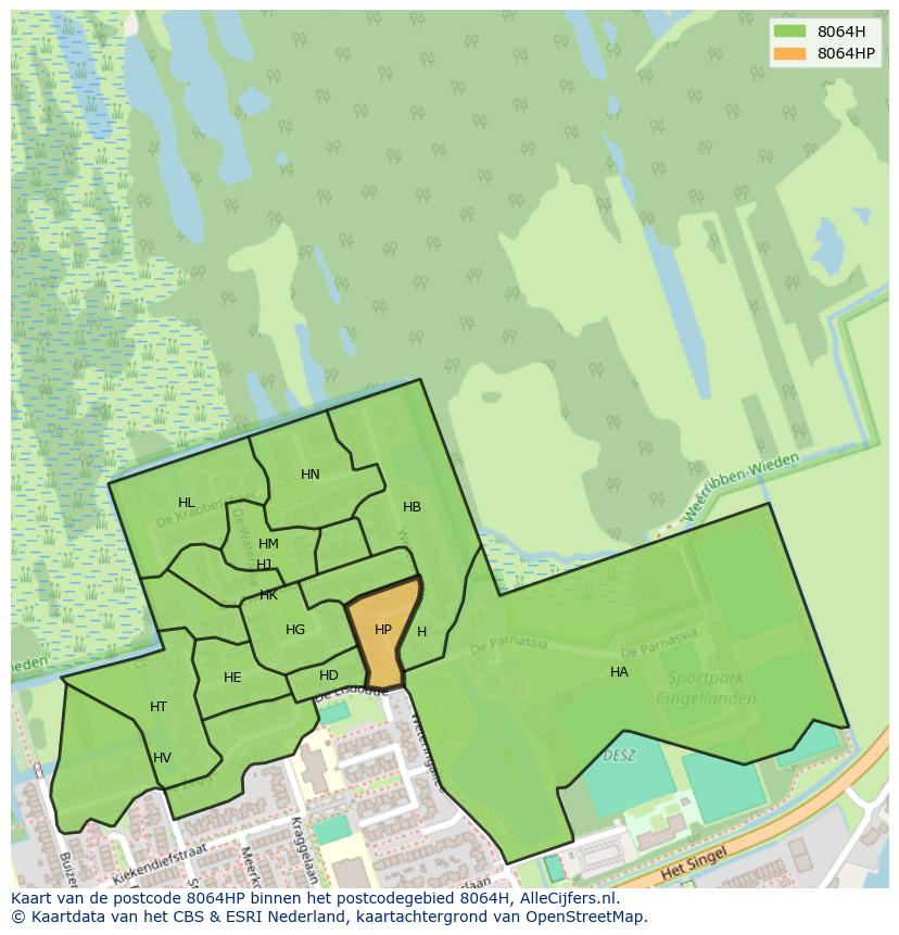 Afbeelding van het postcodegebied 8064 HP op de kaart.