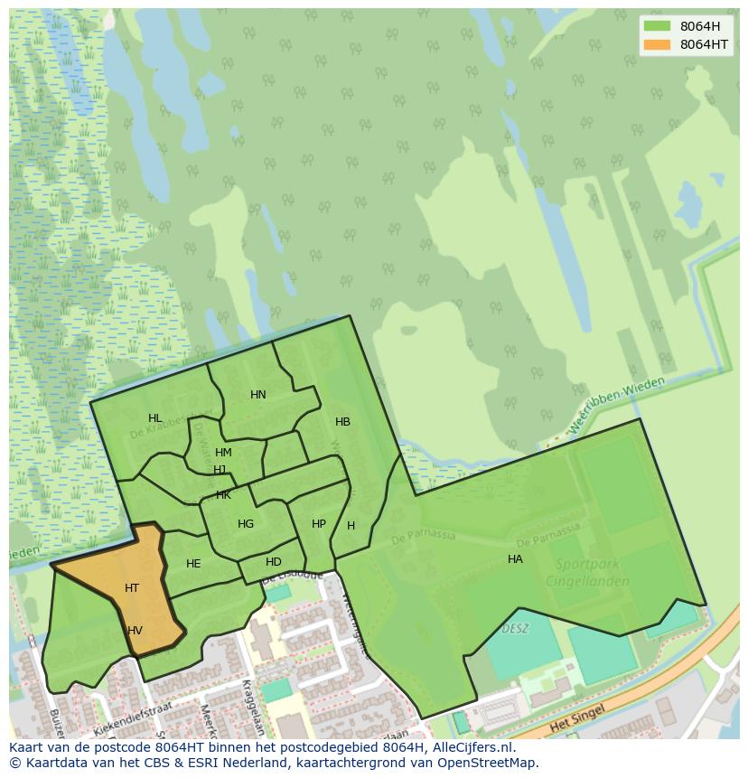Afbeelding van het postcodegebied 8064 HT op de kaart.