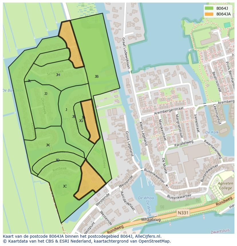 Afbeelding van het postcodegebied 8064 JA op de kaart.