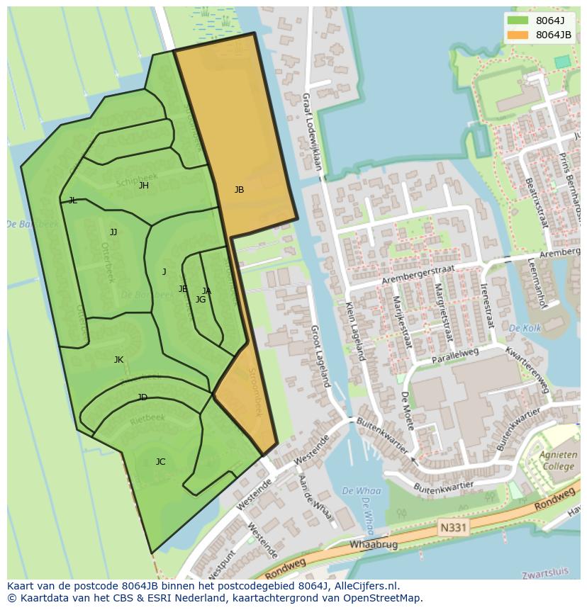 Afbeelding van het postcodegebied 8064 JB op de kaart.