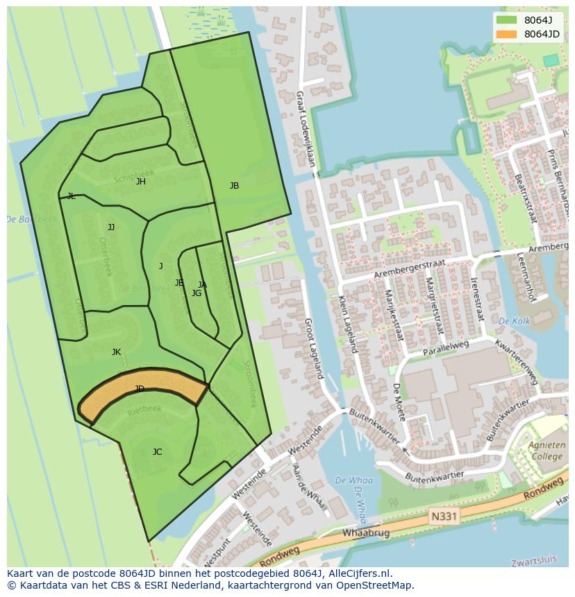 Afbeelding van het postcodegebied 8064 JD op de kaart.