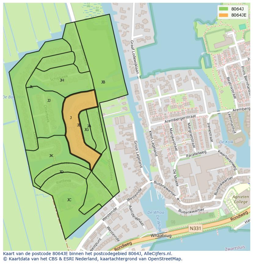 Afbeelding van het postcodegebied 8064 JE op de kaart.