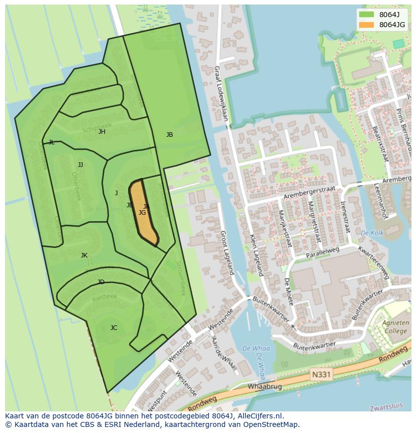 Afbeelding van het postcodegebied 8064 JG op de kaart.