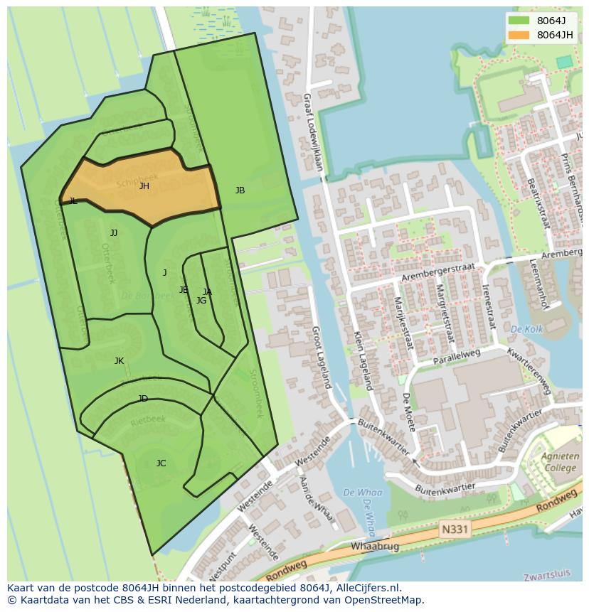 Afbeelding van het postcodegebied 8064 JH op de kaart.