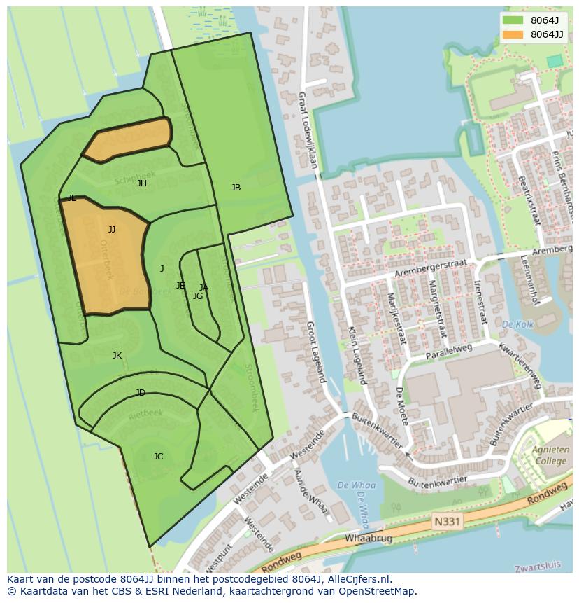 Afbeelding van het postcodegebied 8064 JJ op de kaart.