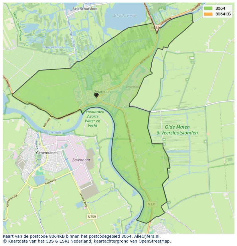 Afbeelding van het postcodegebied 8064 KB op de kaart.