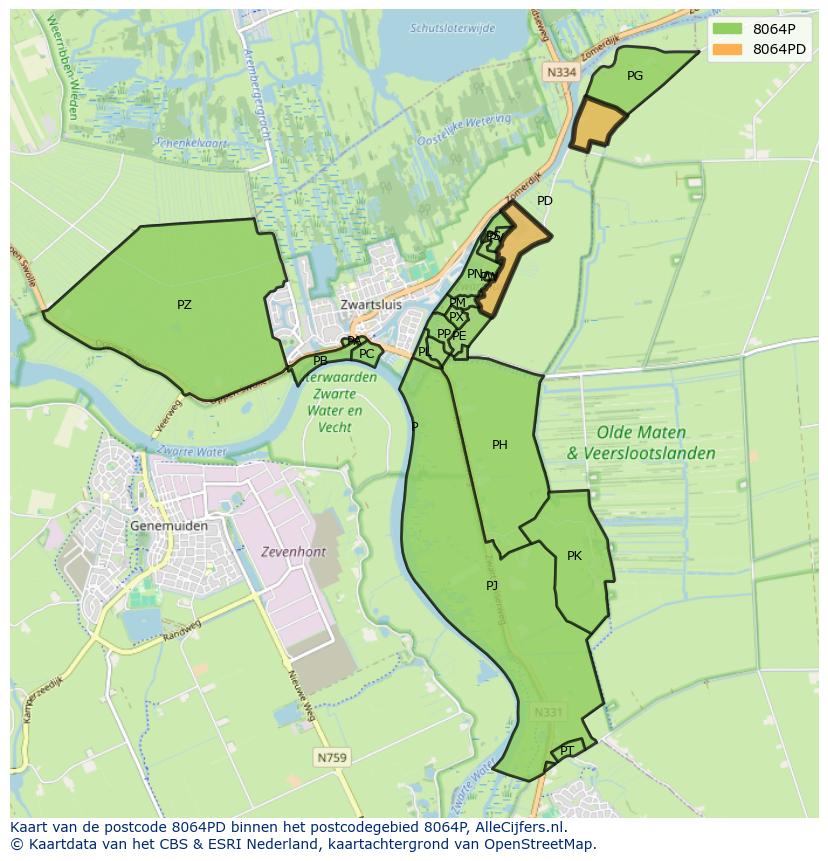 Afbeelding van het postcodegebied 8064 PD op de kaart.