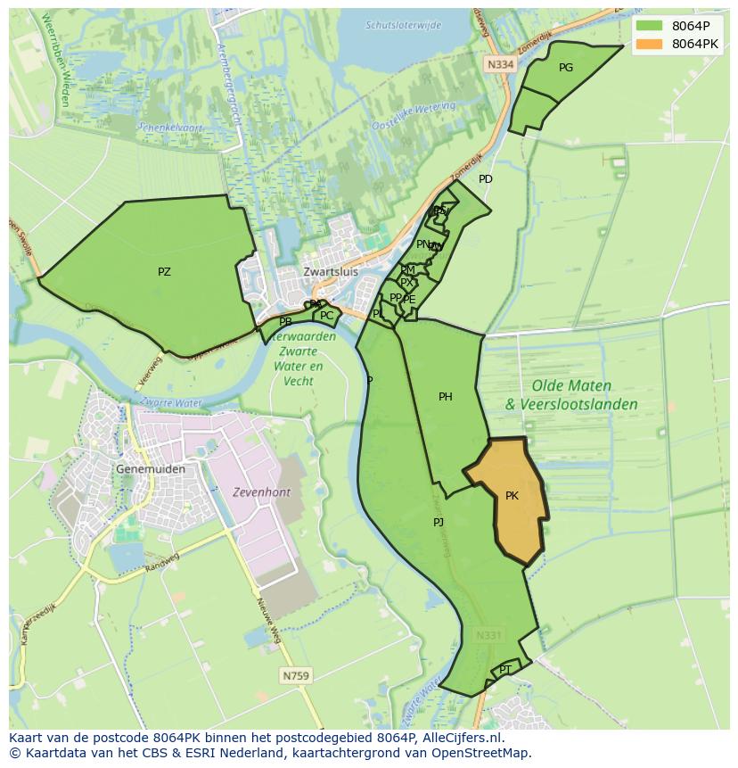 Afbeelding van het postcodegebied 8064 PK op de kaart.