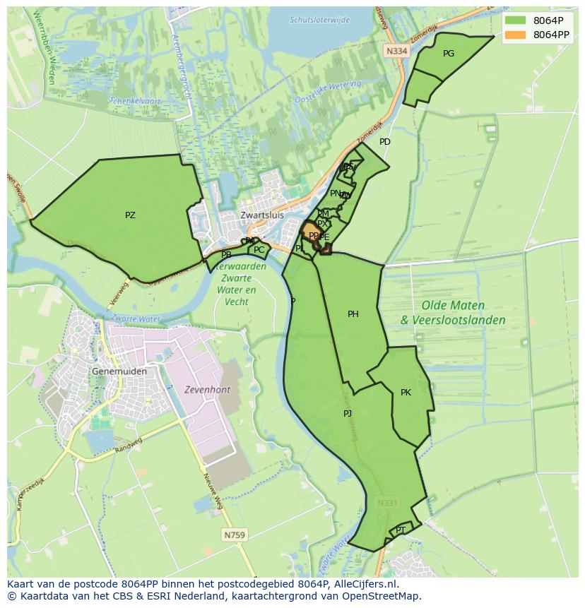 Afbeelding van het postcodegebied 8064 PP op de kaart.