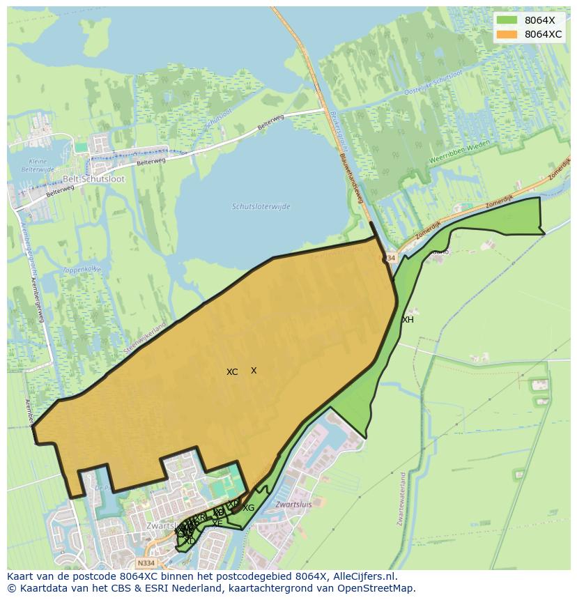 Afbeelding van het postcodegebied 8064 XC op de kaart.