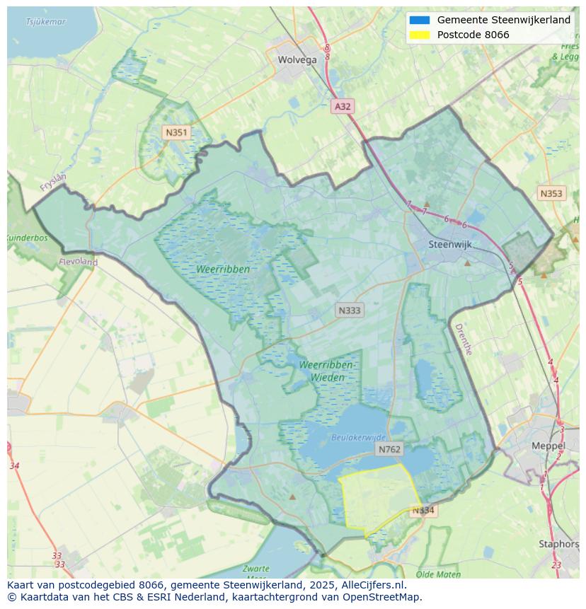 Afbeelding van het postcodegebied 8066 op de kaart.