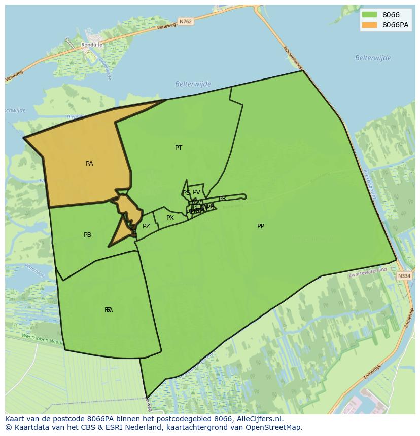 Afbeelding van het postcodegebied 8066 PA op de kaart.