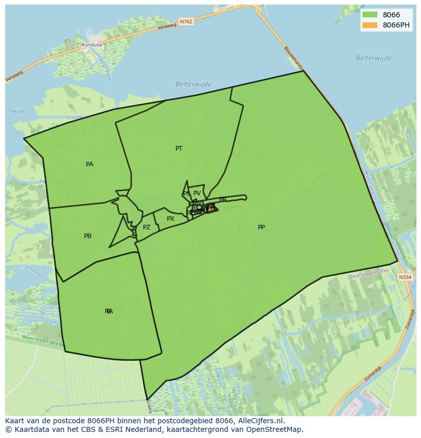 Afbeelding van het postcodegebied 8066 PH op de kaart.