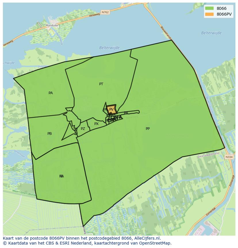 Afbeelding van het postcodegebied 8066 PV op de kaart.