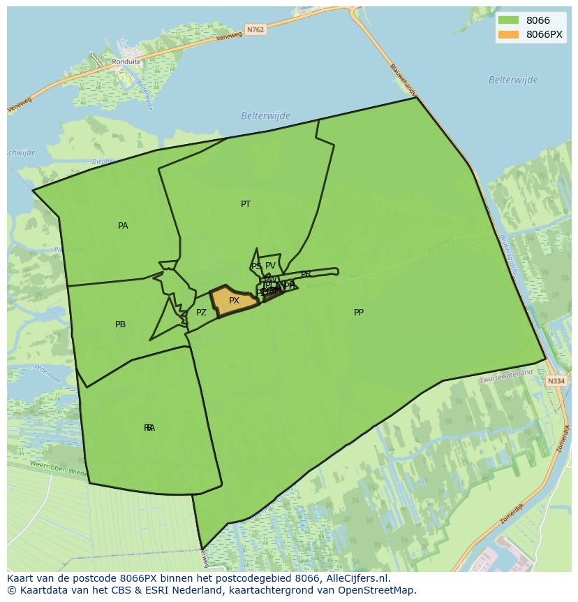 Afbeelding van het postcodegebied 8066 PX op de kaart.